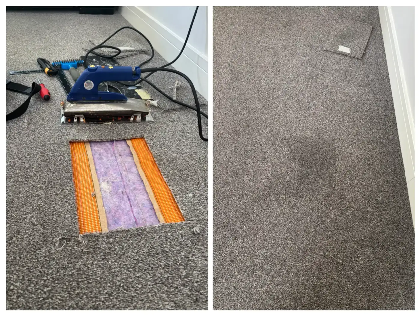 Invisible carpet patch repair before and after