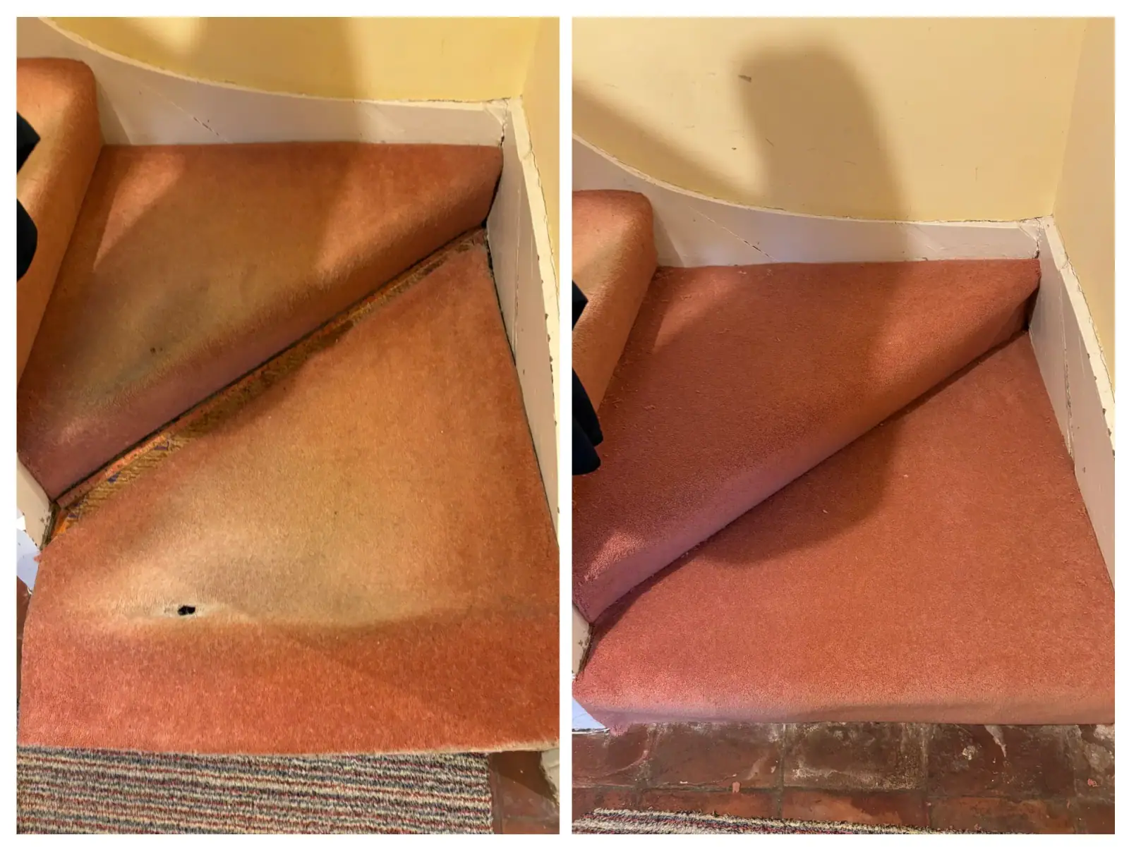 Stair carpet restoration before and after